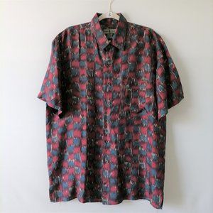 Robert Stock Mens Multicolor Ikat Checked Short Sleeve Button Up Shirt Size L